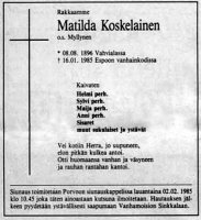 Koskelainen Matilda os. Myllynen