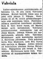 Karjala-lehdessä julkaistu artikkeli Vahvialan kirkossa järjestetystä Luther-opistokurssien päätöstilaisuudesta.